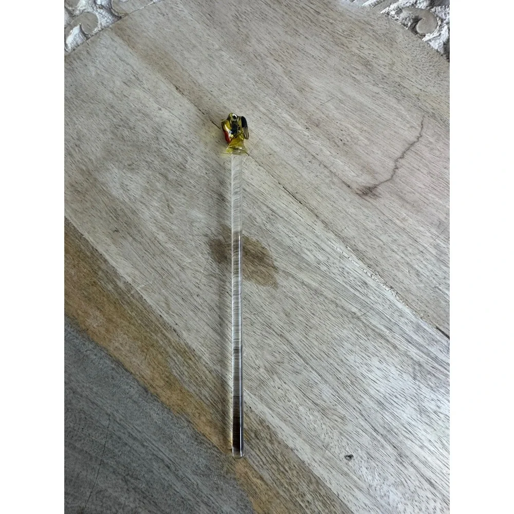Vintage Art Glass Swizzle Stick Yellow Black‎ Dog Dachshund Figural Bar Stirrer